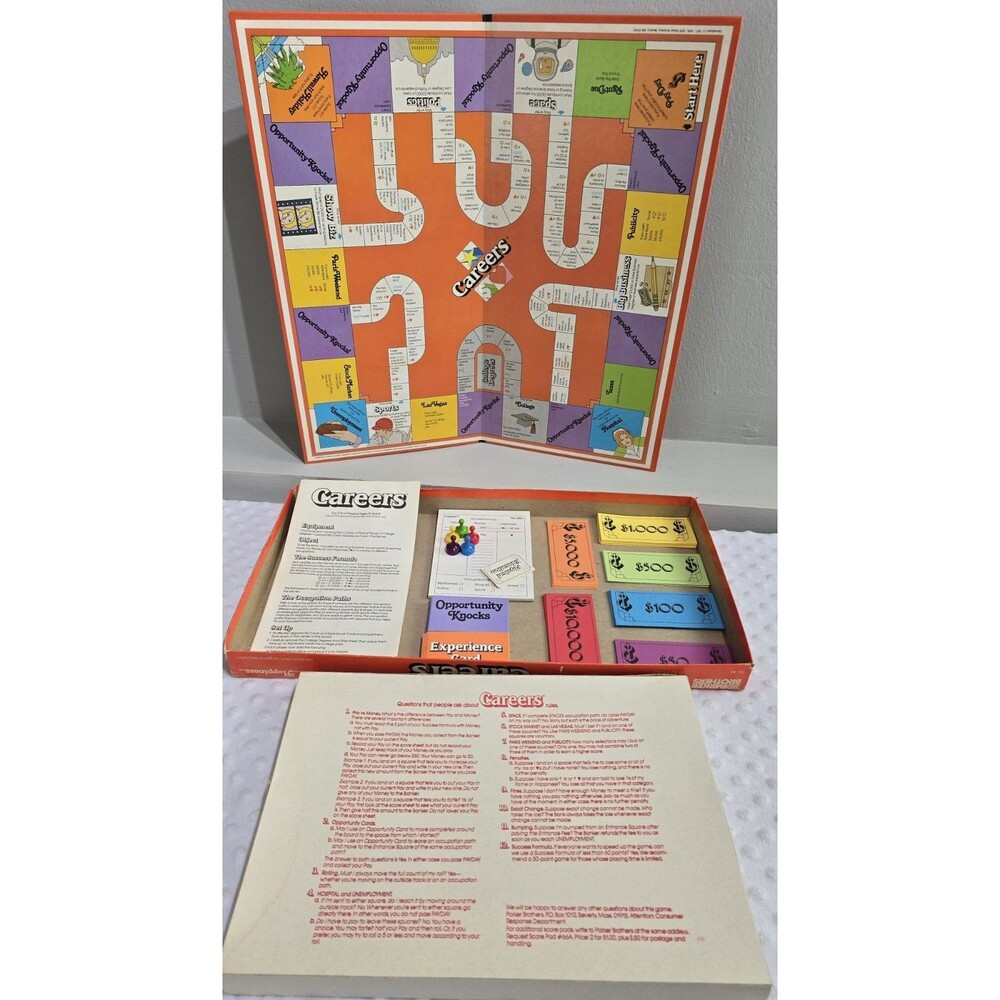 Vintage 1979 Careers Board Game Parker Brothers Play Money Cards Pawns (5) Read